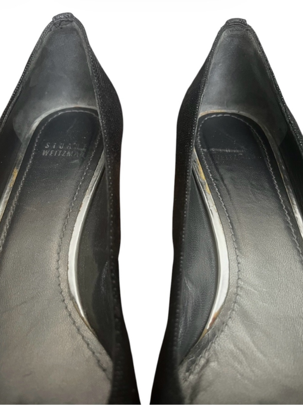 Stuart Weitzman Pointed Toe Textured Block Heels Classic Office Blk SZ 9.5 - Picture 7 of 11
